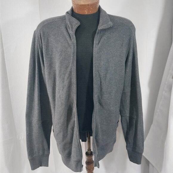 CALVIN KLEIN! FULL ZIPPER CHARCOAL GRAY KNIT COTTON LIGHTWEIGHT SWEATER! SZ M - Picture 4 of 10